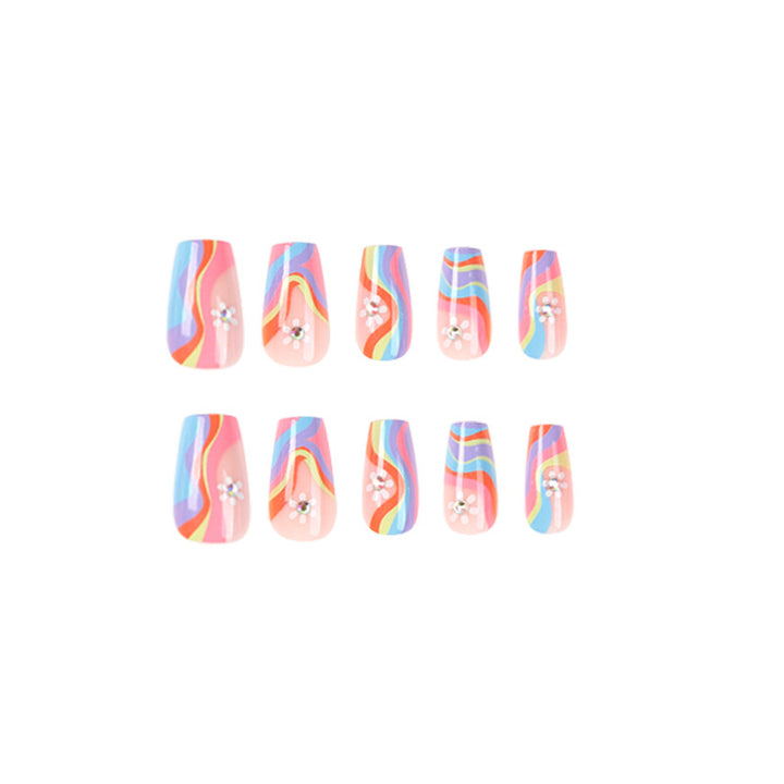 Artful Nail Extensions with Colorful Gradient and Delicate Flower Pattern Stornfield