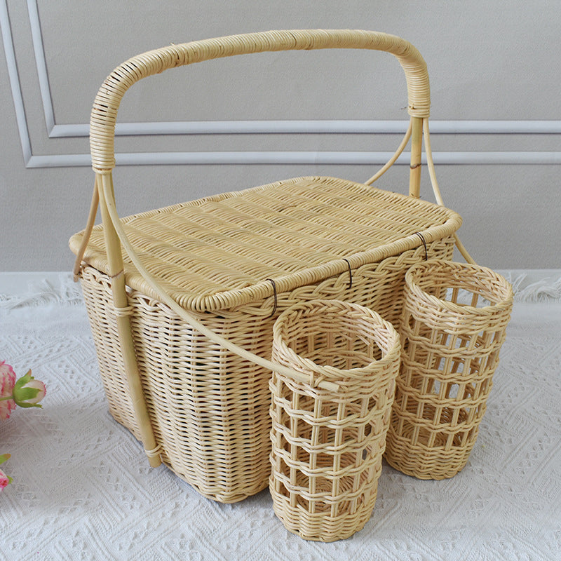Handcrafted Woven Picnic Basket with Side Drink Holders Stornfield