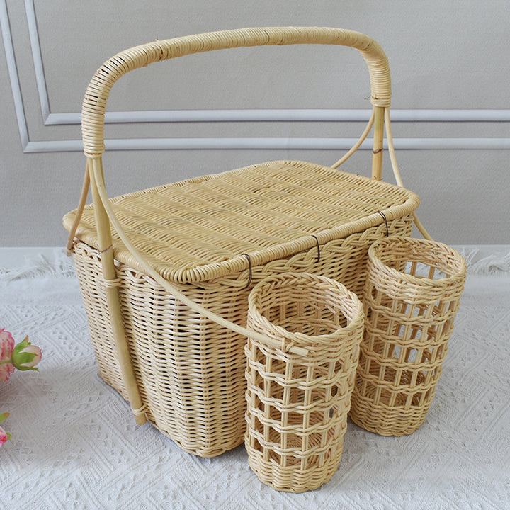 Handcrafted Woven Picnic Basket with Side Drink Holders Stornfield