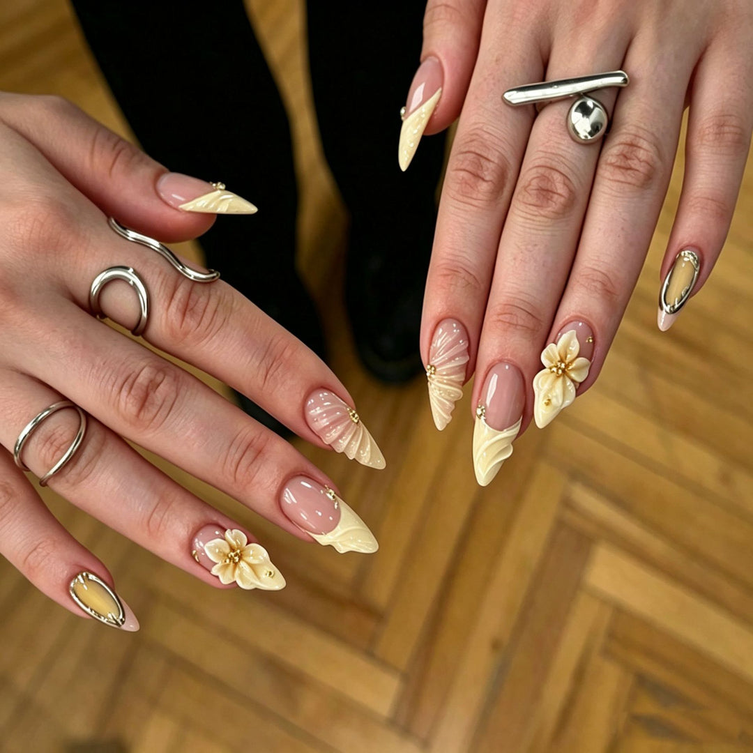 Artistic 3D Floral Press-On Nail Extensions Stornfield