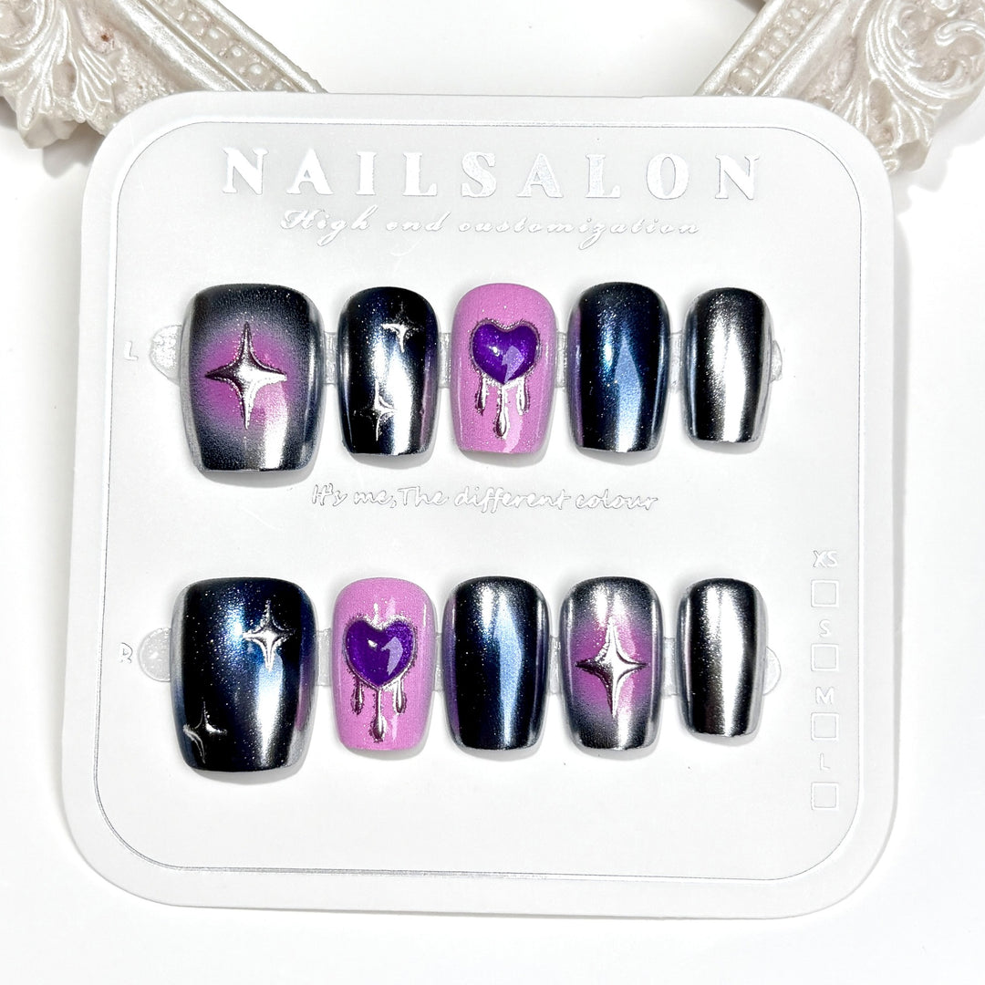 Decorative Press-On Nail Art Set with Heart and Star Designs