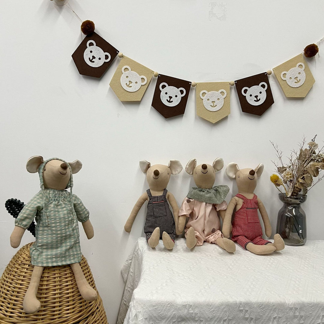 Soft Artisan Mouse Comforter Doll with Polka-Dot Cotton Romper and Linen Collar