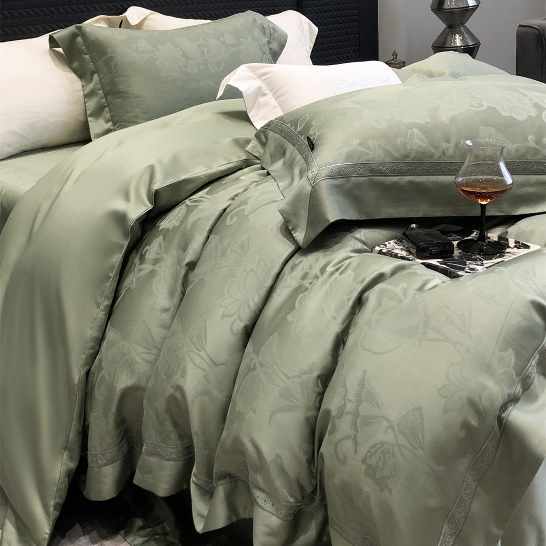 Premium Floral Jacquard Sateen Duvet Cover Set with Embroidered Hem