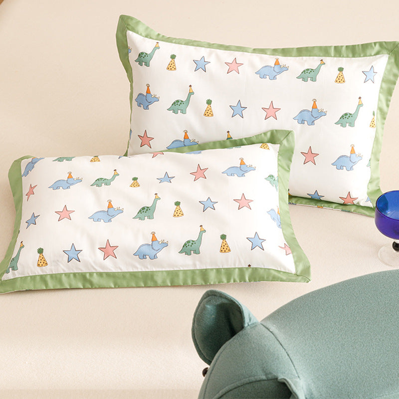 Kids Cotton Pillowcase Set Nautical Whale Print with Blue Contrast Border