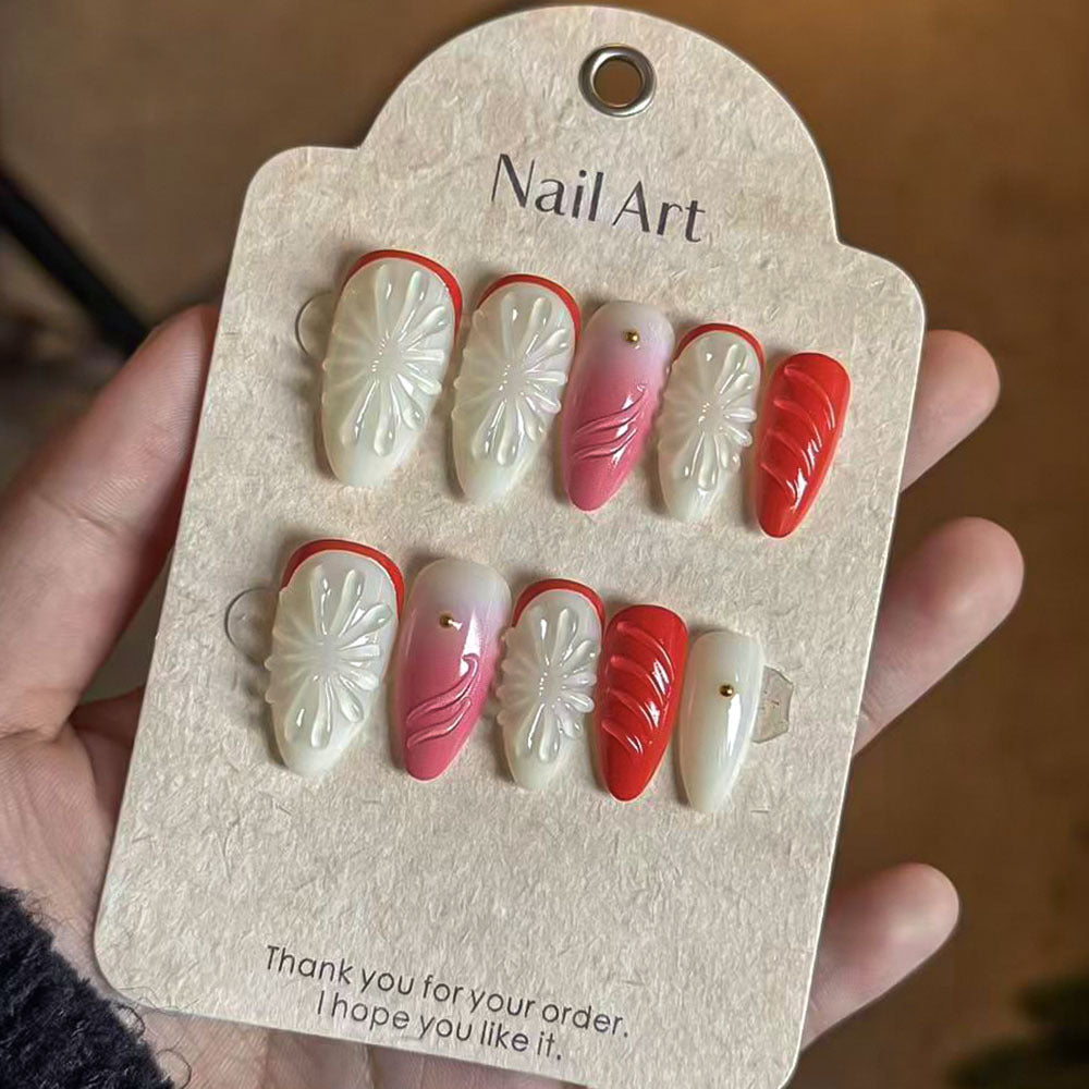Handcrafted Floral Press-On Nail Set Stornfield