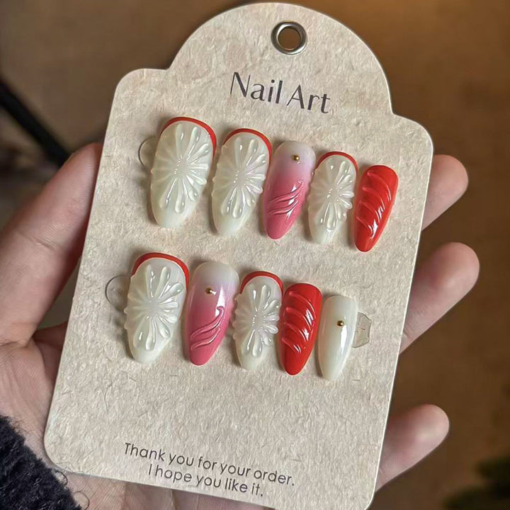 Handcrafted Floral Press-On Nail Set Stornfield