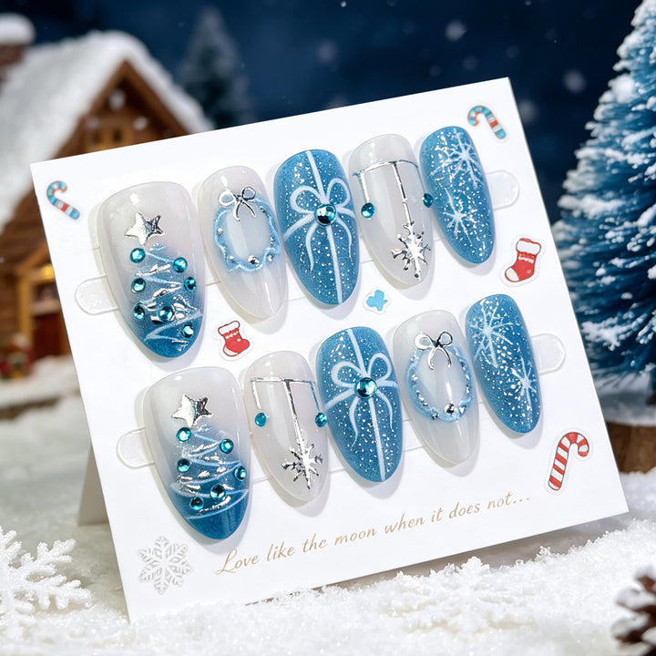 Festive Winter-Themed Press-On Nail Art Set