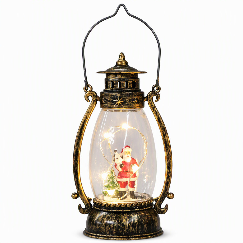 Vintage-Style Illuminated Santa Lantern