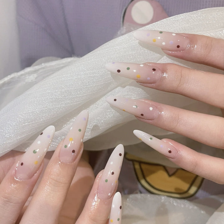 Premium Artistic Press-On Nail Tips Set with Colorful Dots Stornfield