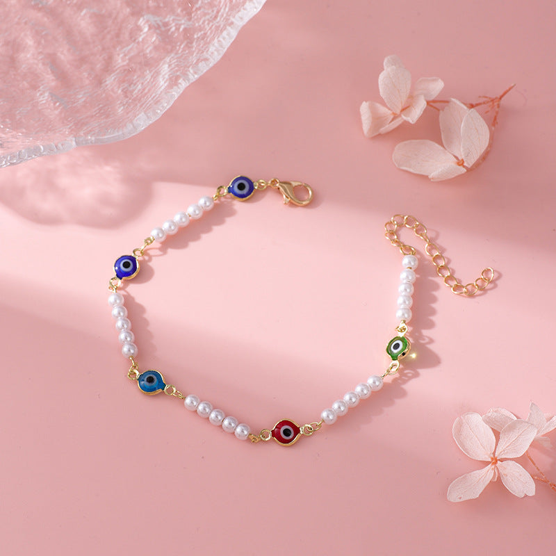 Pearl and Colorful Evil Eye Bracelet Stornfield