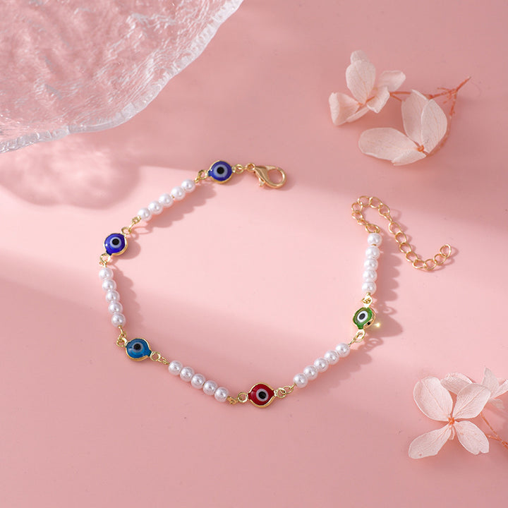 Pearl and Colorful Evil Eye Bracelet Stornfield