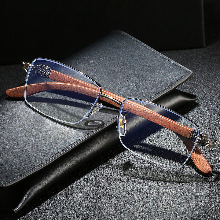 Ladies fashionable glasses with rectangular frame and high-quality wood details Stornfield