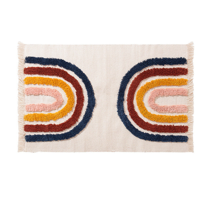 decorative woven bathroom runner with botanical jacquard pattern and fringes Stornfield