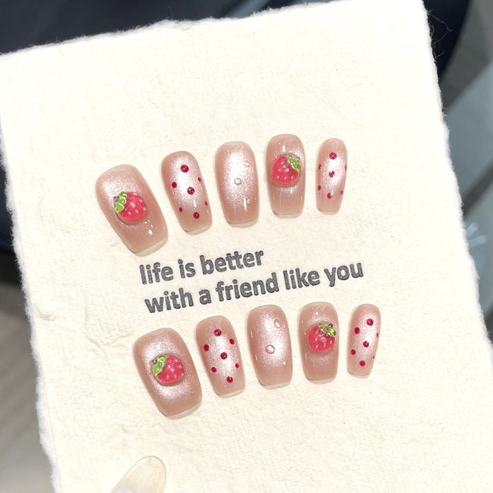 Strawberry Themed Press-On Nail Art Set