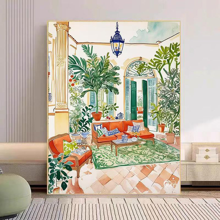 Cozy Living Room Watercolor Art Print Stornfield
