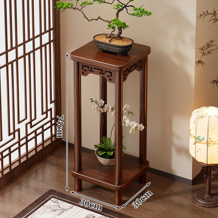Oriental Solid Wood Tall Plant Display Pedestal Stand with Carved Apron