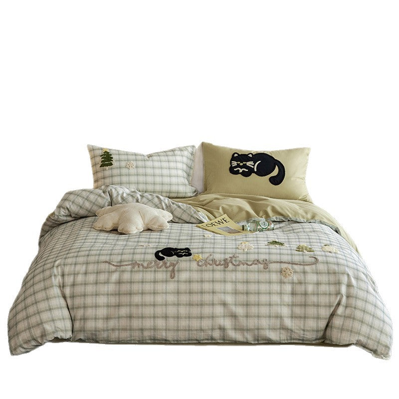 Embroidered Dog-Themed Bedding Set