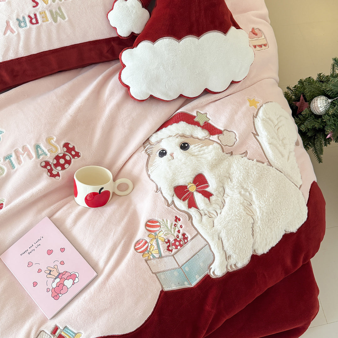 Embroidered Festive Plush Duvet Cover Bedding Set with Scalloped Hem & Decorative Pillow Shams