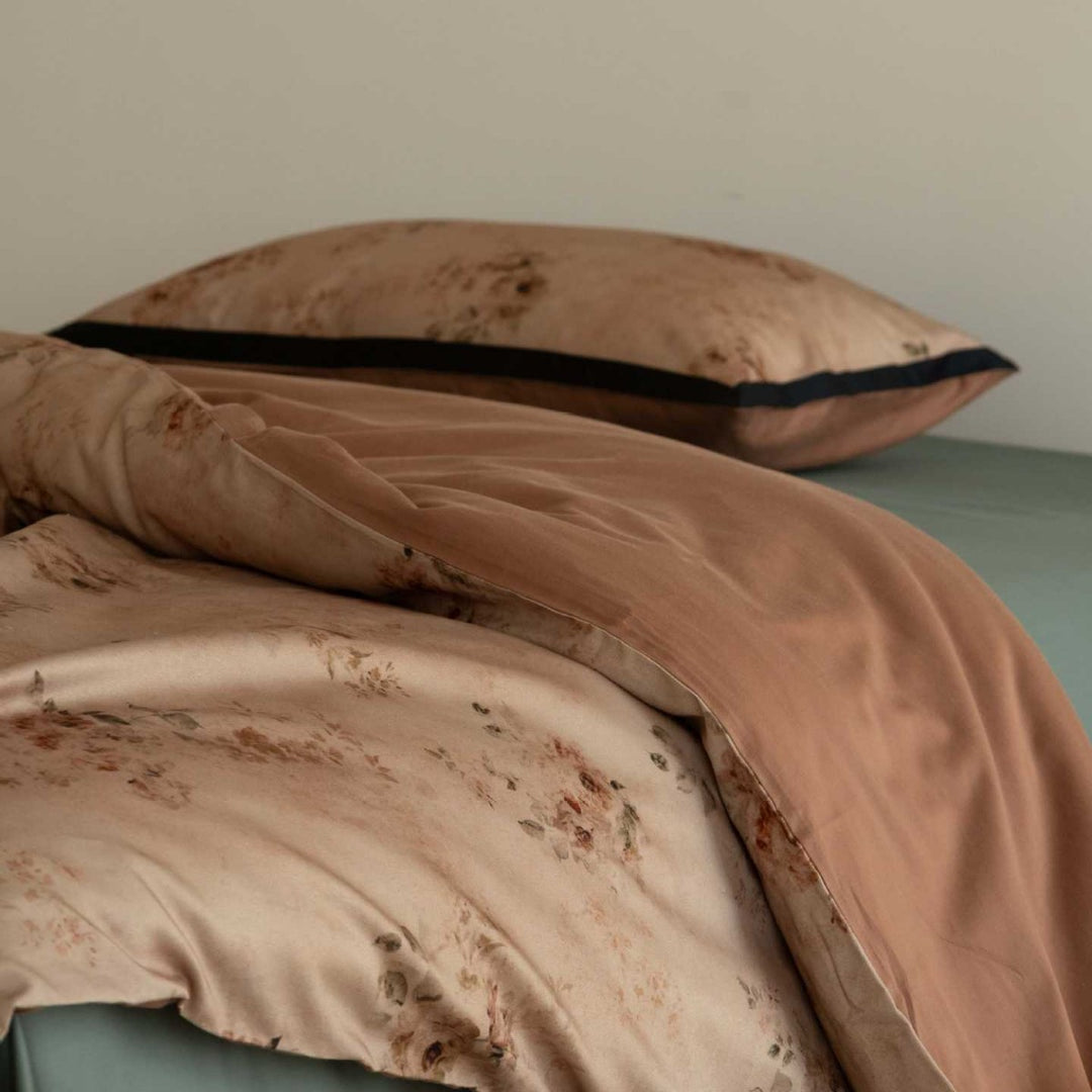 Floral Cotton Sateen Duvet Cover Set with Piped Pillow Shams