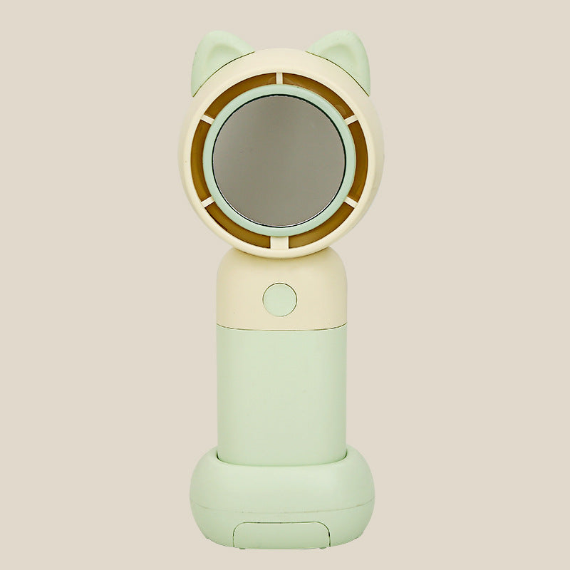 Cooling portable handheld bladeless fan with built-in mirror and rechargeable battery dock Stornfield