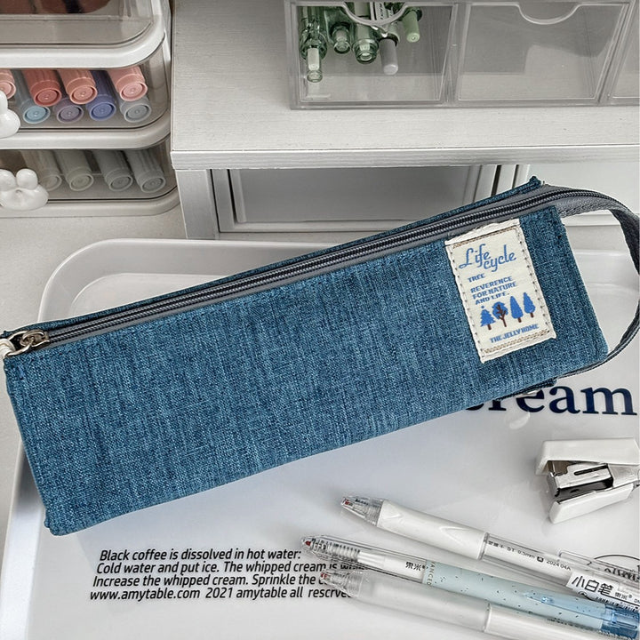 Denim Print Zippered Storage Pouch
