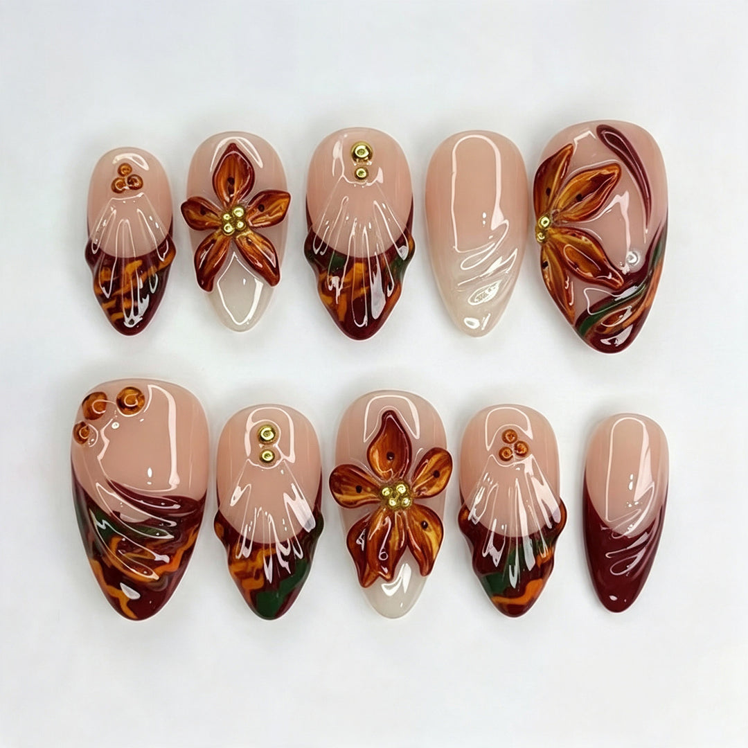 Decorative Floral-Design Press-On Nail Art Set Stornfield