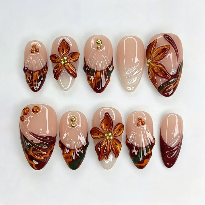 Decorative Floral-Design Press-On Nail Art Set Stornfield