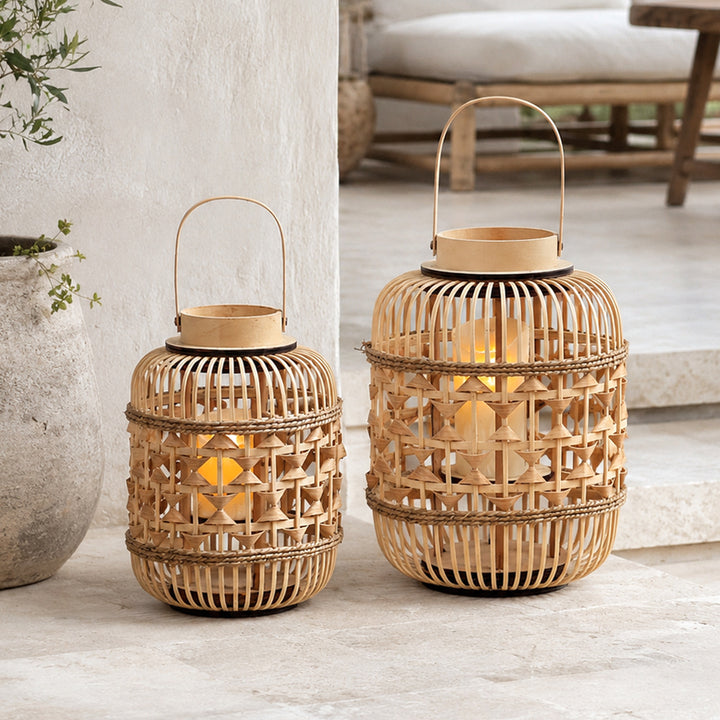 Decorative Lantern made of woven bamboo Stornfield