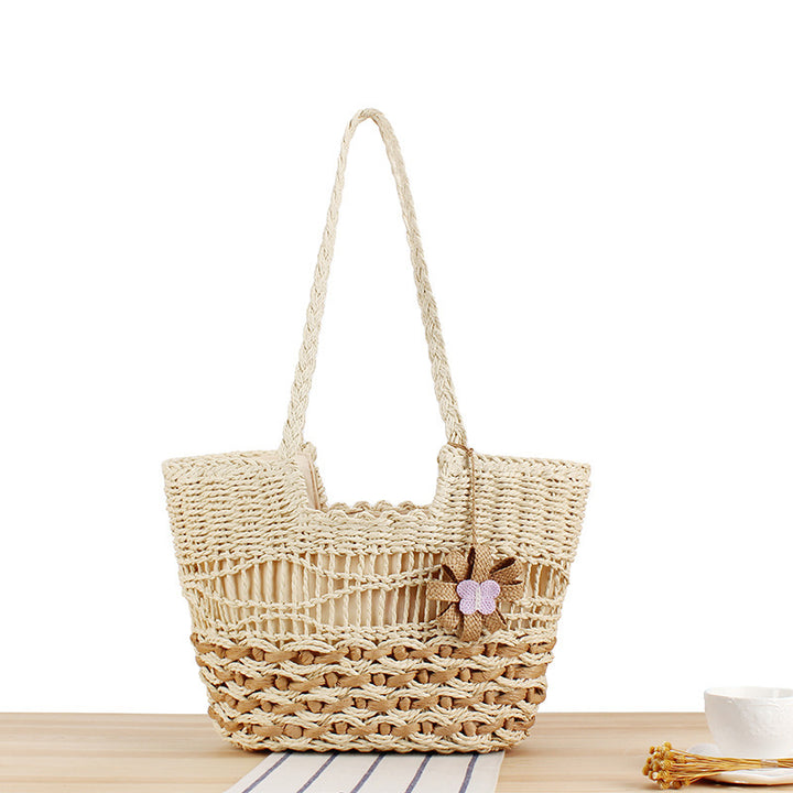 Handmade straw tote bag with unique flower design Stornfield