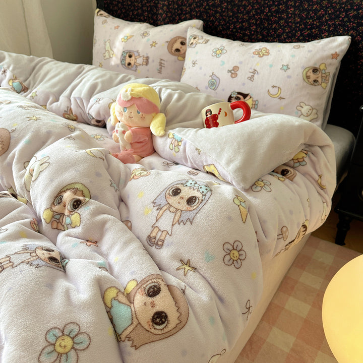 Children's Plush Reversible Teddy Patchwork Comforter Bed Set