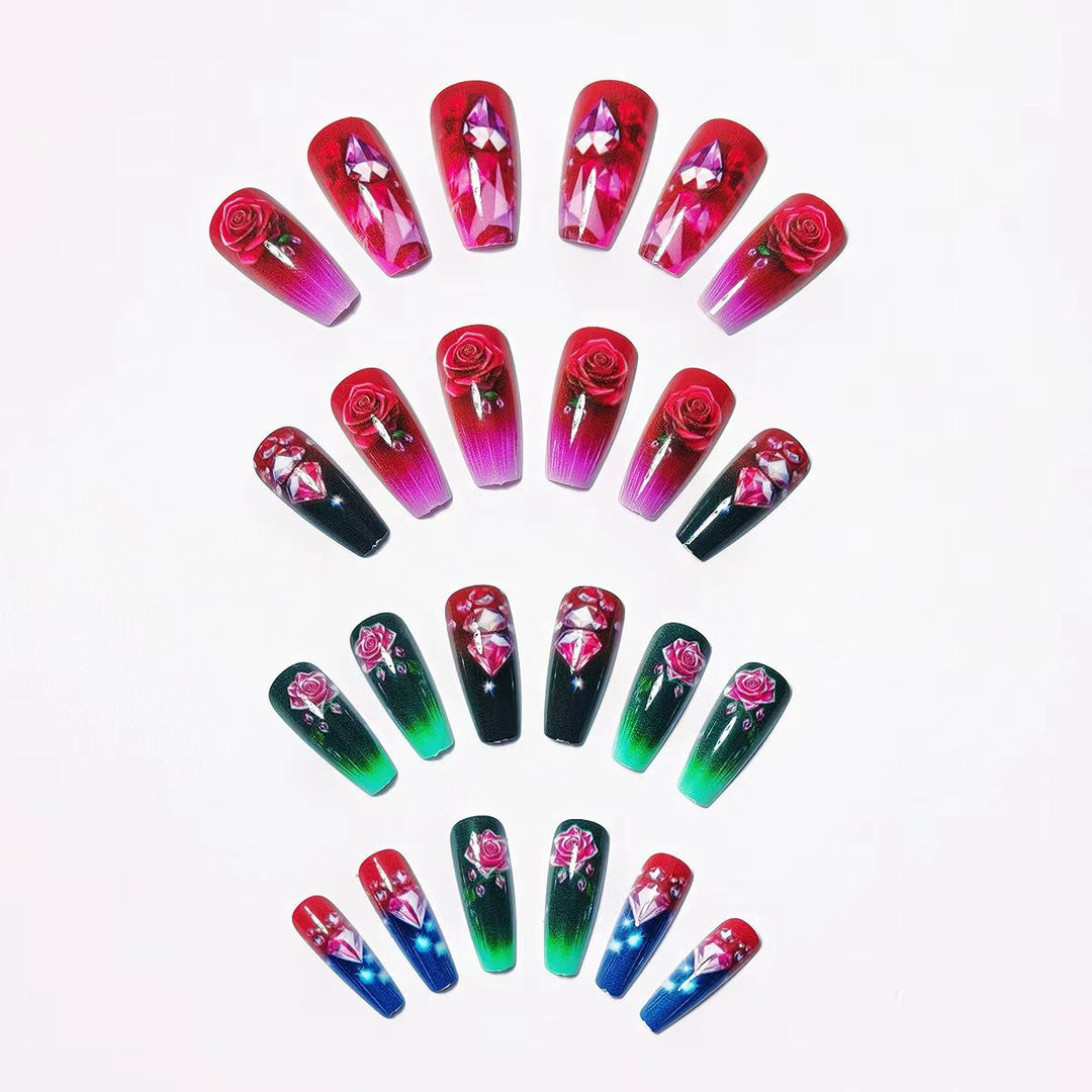 Artificial nails with floral and glittering accents Stornfield