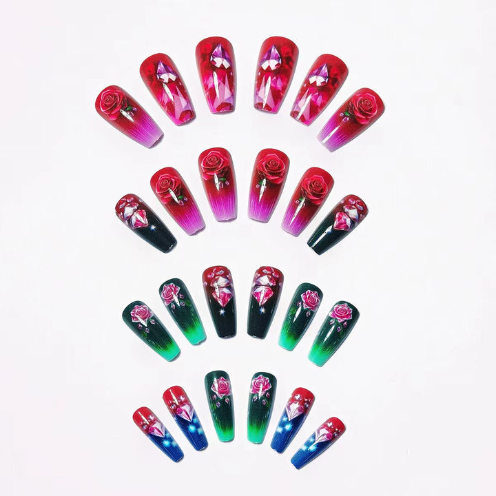 Artificial nails with floral and glittering accents Stornfield