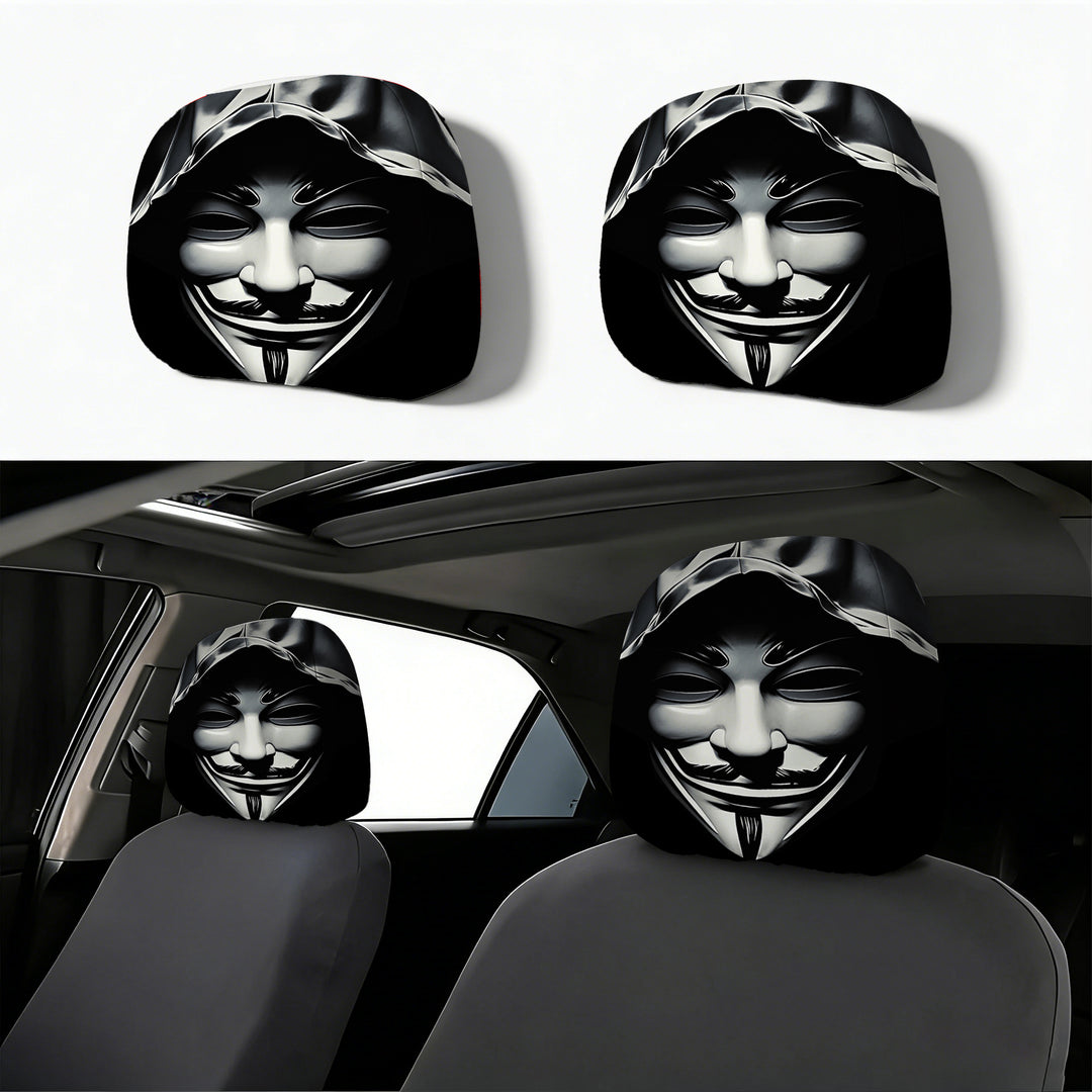 Car headrest cover with retro horror motif