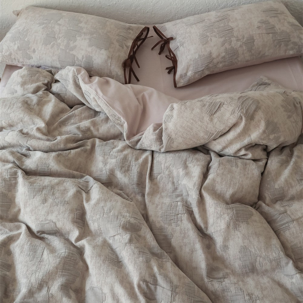 Reversible Textured Linen-Feel Duvet Cover Set with Jacquard Weave and Envelope Pillow Shams
