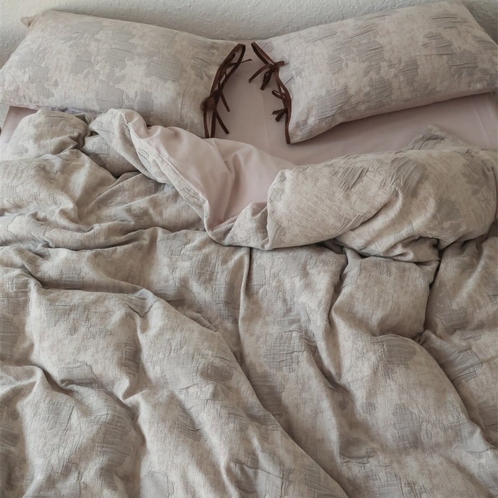 Reversible Textured Linen-Feel Duvet Cover Set with Jacquard Weave and Envelope Pillow Shams
