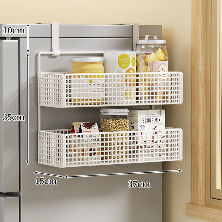 Over-the-Fridge Stacked Metal Mesh Hanging Storage Basket