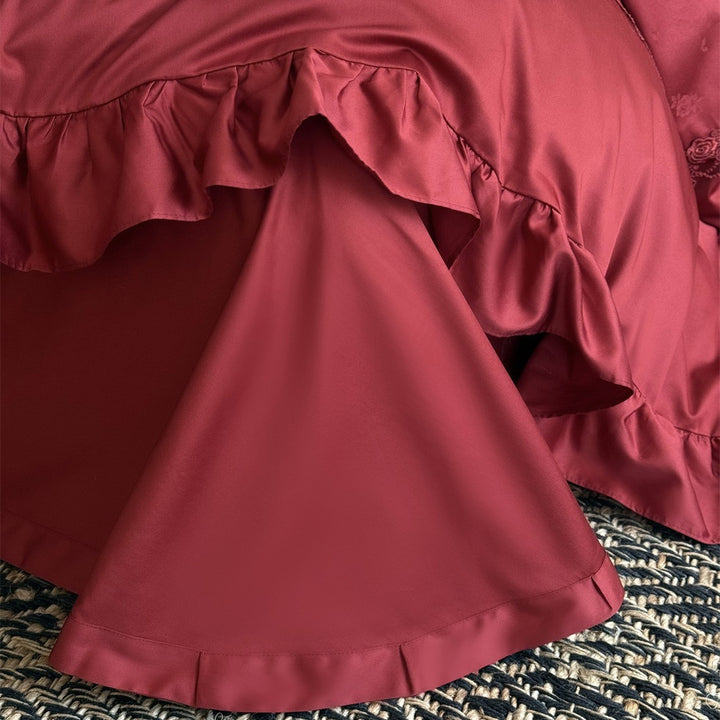 Luxury Ruffled Lace Duvet Cover Set with Embroidered Scallop Trim