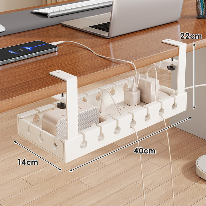 Under-Desk Adjustable Clamp-On Cable Management Tray with Power Strip Holder