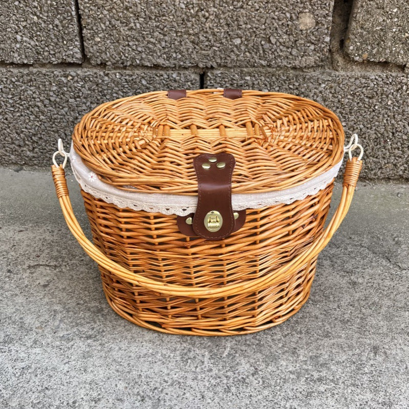 woven rattan bicycle front basket with quick-release mounting system Stornfield