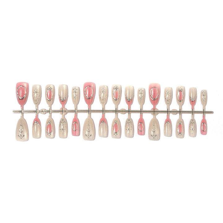 Decorative Press-On Nail Art Set with Floral and Shimmer Accents Stornfield