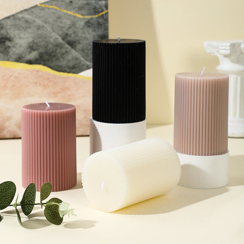 Vertical-Fluted Unscented Pillar Candle with Clean-Burn Soy-Blend Wax and Cotton Wick