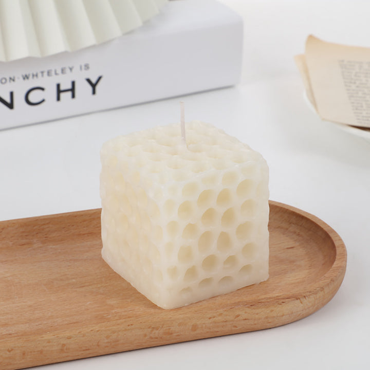 Hand-Poured Honeycomb-Textured Cube Tabletop Candle