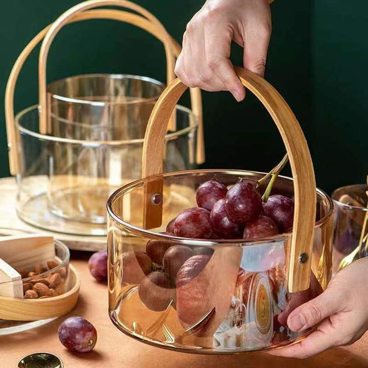 Women decorative storage bowl with ergonomic wooden handle Stornfield