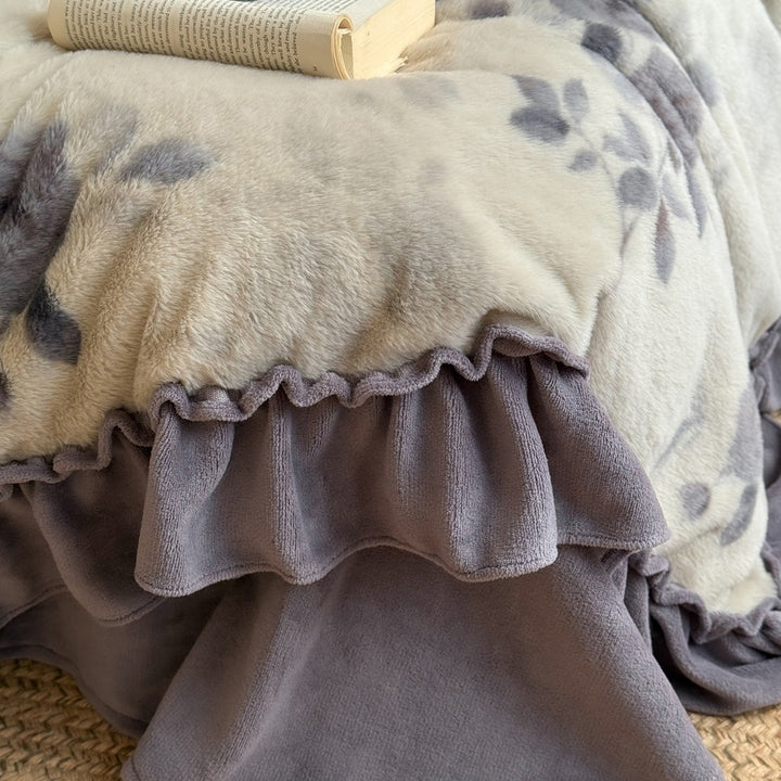 Plush Floral Ruffled Duvet Cover & Pillow Sham Set