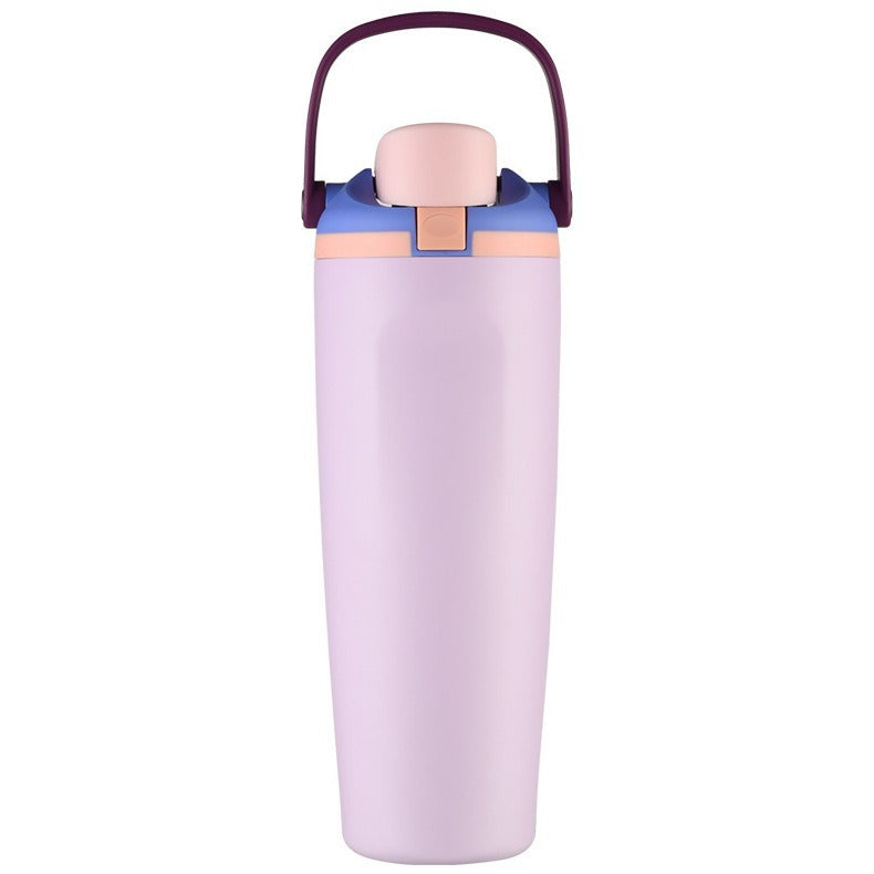 Unisex double-walled vacuum drinking bottle made of stainless steel with one-handed click closure and carrying handle Stornfield