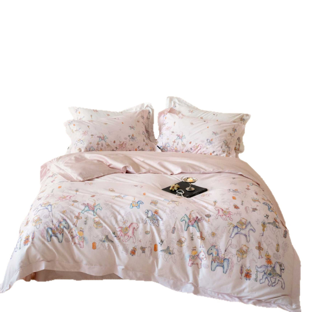 Children's Pastel Fairytale Cotton Sateen Duvet Cover Set with Pillowcases
