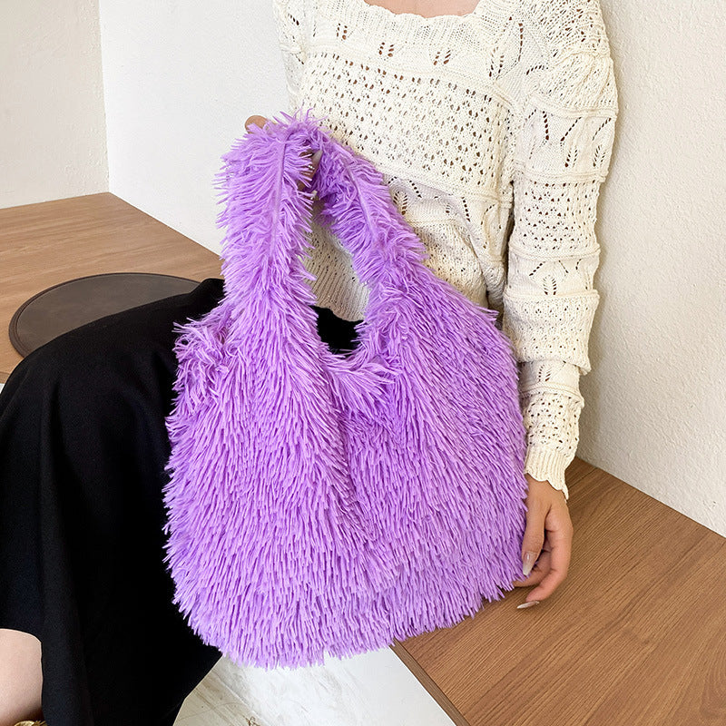 Plush Faux Fur Slouchy Tote Bag
