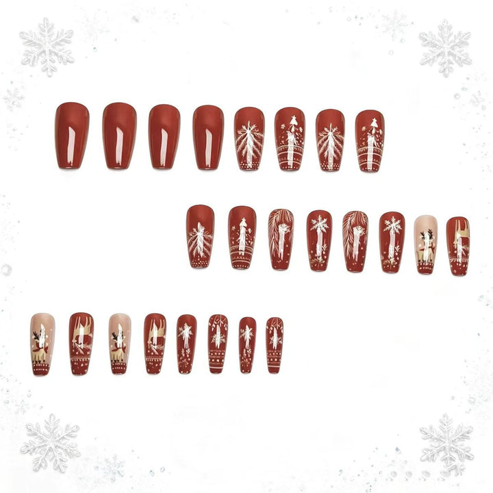 Artificial nails with festive reindeer and snowflake design Stornfield