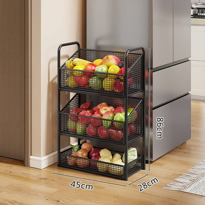 Multi-Tier Metal Mesh Kitchen Produce and Pantry Organizer with Slim Vertical Stackable Baskets