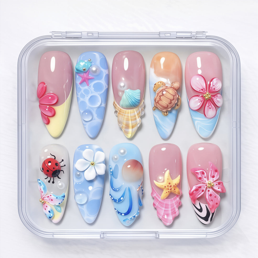 Artistic Ocean-Inspired Press-On Nail Art Set Stornfield 1790636618